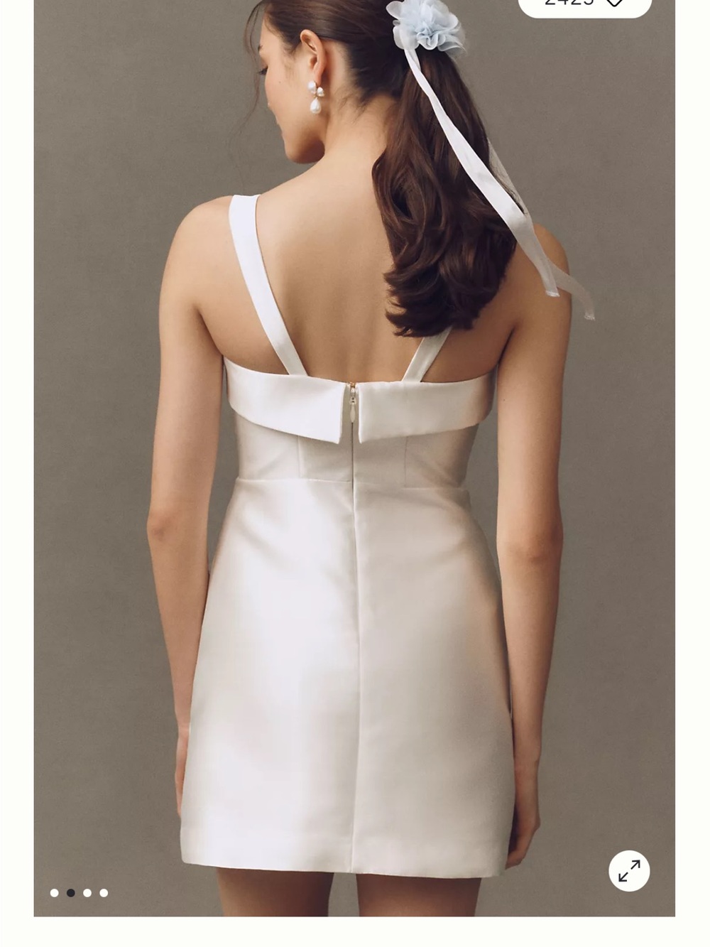 Anthropologie Ivory Satin Mini Dress - Picture 2 of 4